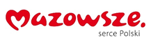 Logotyp Mazowsza: czerwone obłe litery Mazowsze i mały szary podpis  Serce Polski